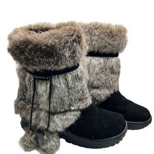 Bearpaw Tama II Women's Mid-Calf Winter Boots Size 7 Black Fur Trim